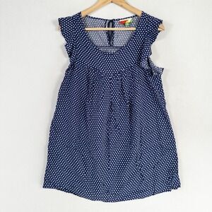 Fervour Top Blouse Womens Medium Blue White Polka Dot Rayon Ruffles Feminine